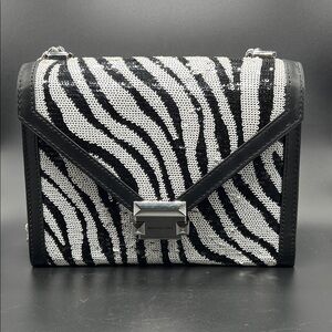 Michael Kors Black & White Zebra Sequin Crossbody Shoulder Bag